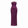 Solenne Plum Crystal-Embellished Strapless Maxi Dress