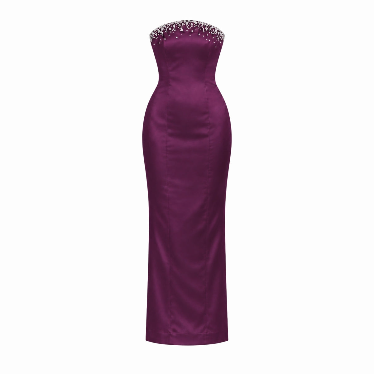 Solenne Plum Crystal-Embellished Strapless Maxi Dress