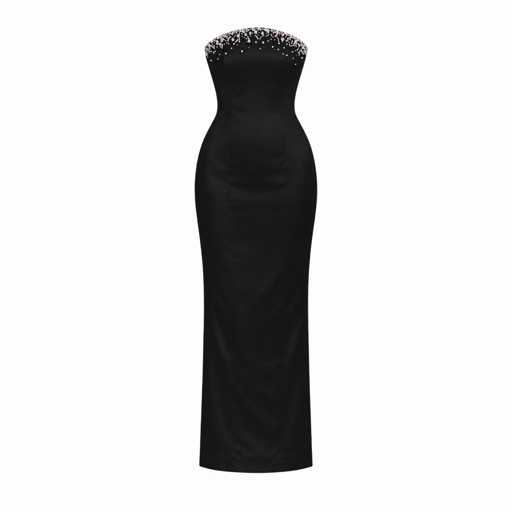 Solenne Black Crystal-Embellished Strapless Maxi Dress (Copy)