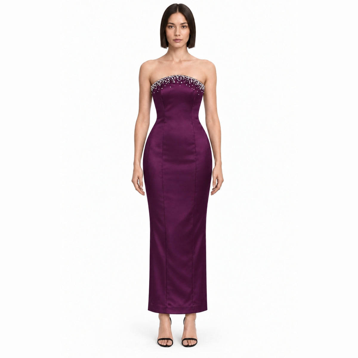 Solenne Plum Crystal-Embellished Strapless Maxi Dress