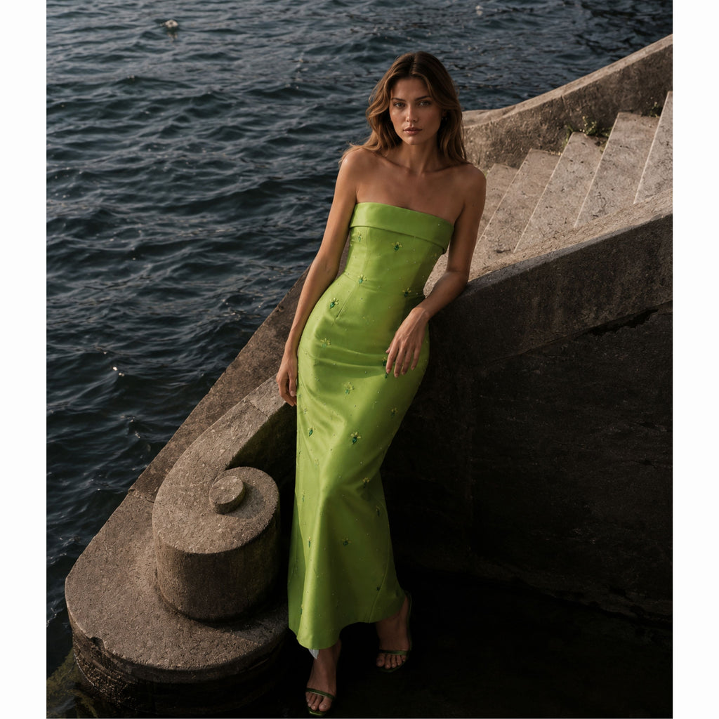 Lime Petal Column Gown