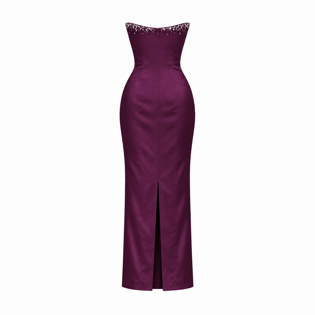 Solenne Plum Crystal-Embellished Strapless Maxi Dress